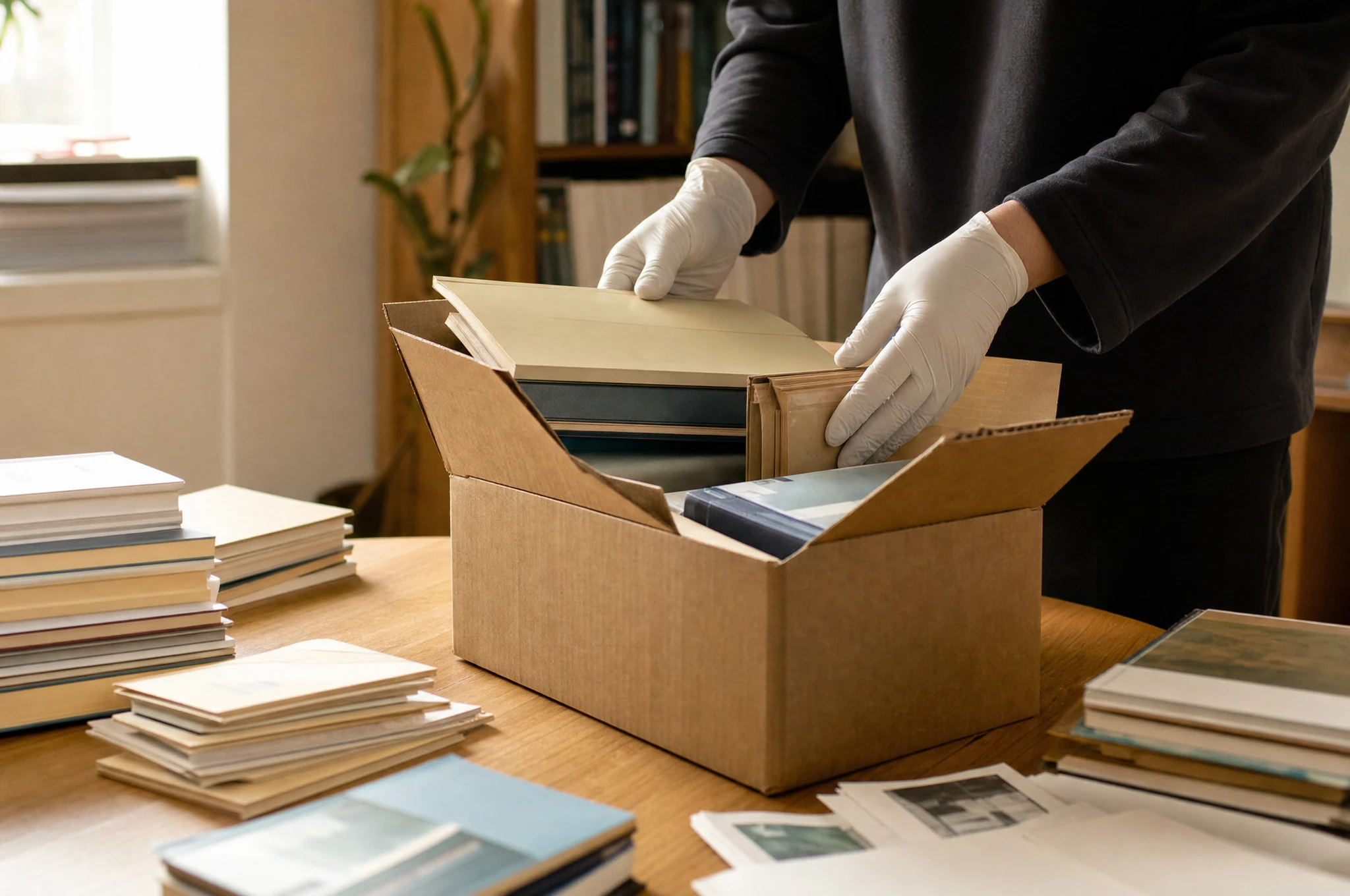 Entrümpelungsservice für Wohnungen und Häuser – Clearx Sorgfältiges Sortieren und Packen von Büchern in Umzugskartons bei einer Entrümpelung